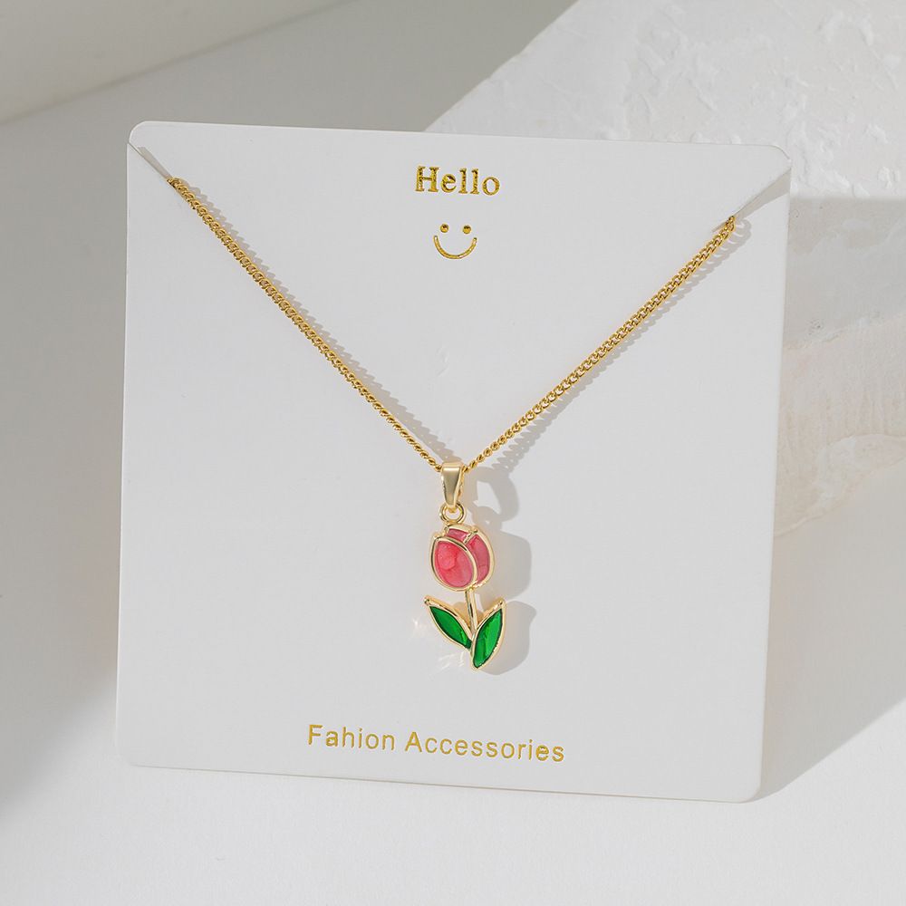 MYKI Anti-Tarnish Tulip Flower Pendant Necklace (MK922G-SSYI)