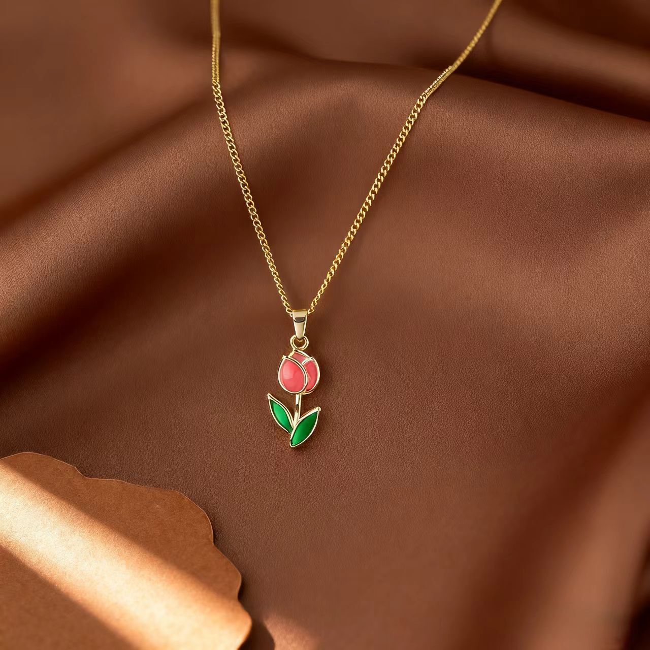 MYKI Anti-Tarnish Tulip Flower Pendant Necklace (MK922G-SSYI)