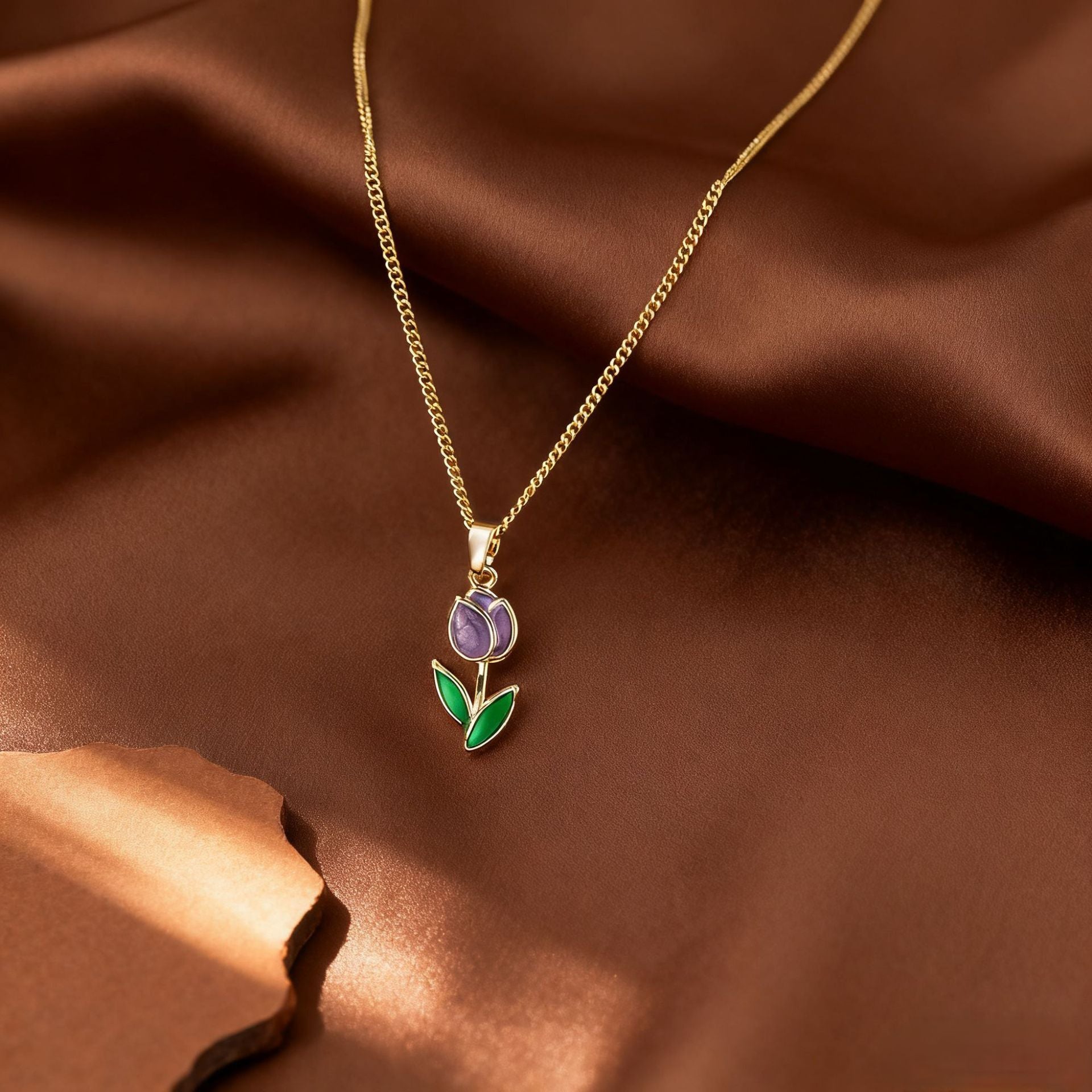 MYKI Anti-Tarnish Tulip Flower Pendant Necklace (MK922G-SSYI)