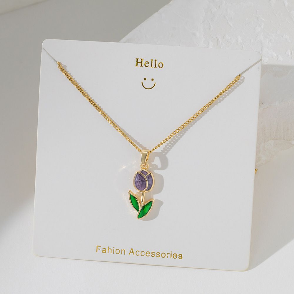 MYKI Anti-Tarnish Tulip Flower Pendant Necklace (MK922G-SSYI)