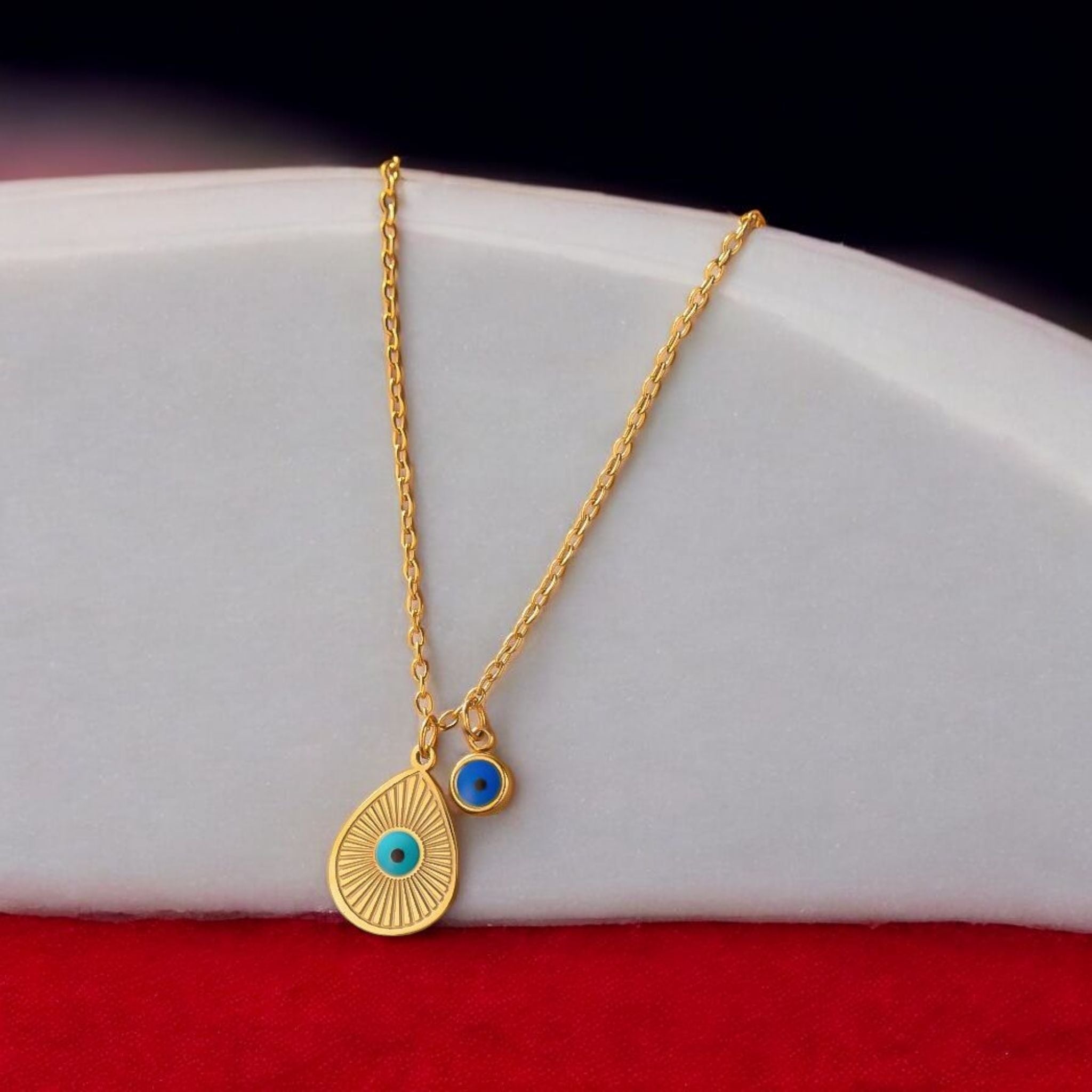 MYKI Anti-Tarnish Evil Eye Double Pendant Necklace (MK944G-SSYI)