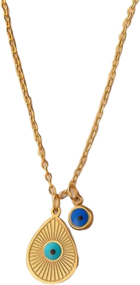 MYKI Anti-Tarnish Evil Eye Double Pendant Necklace (MK944G-SSYI)