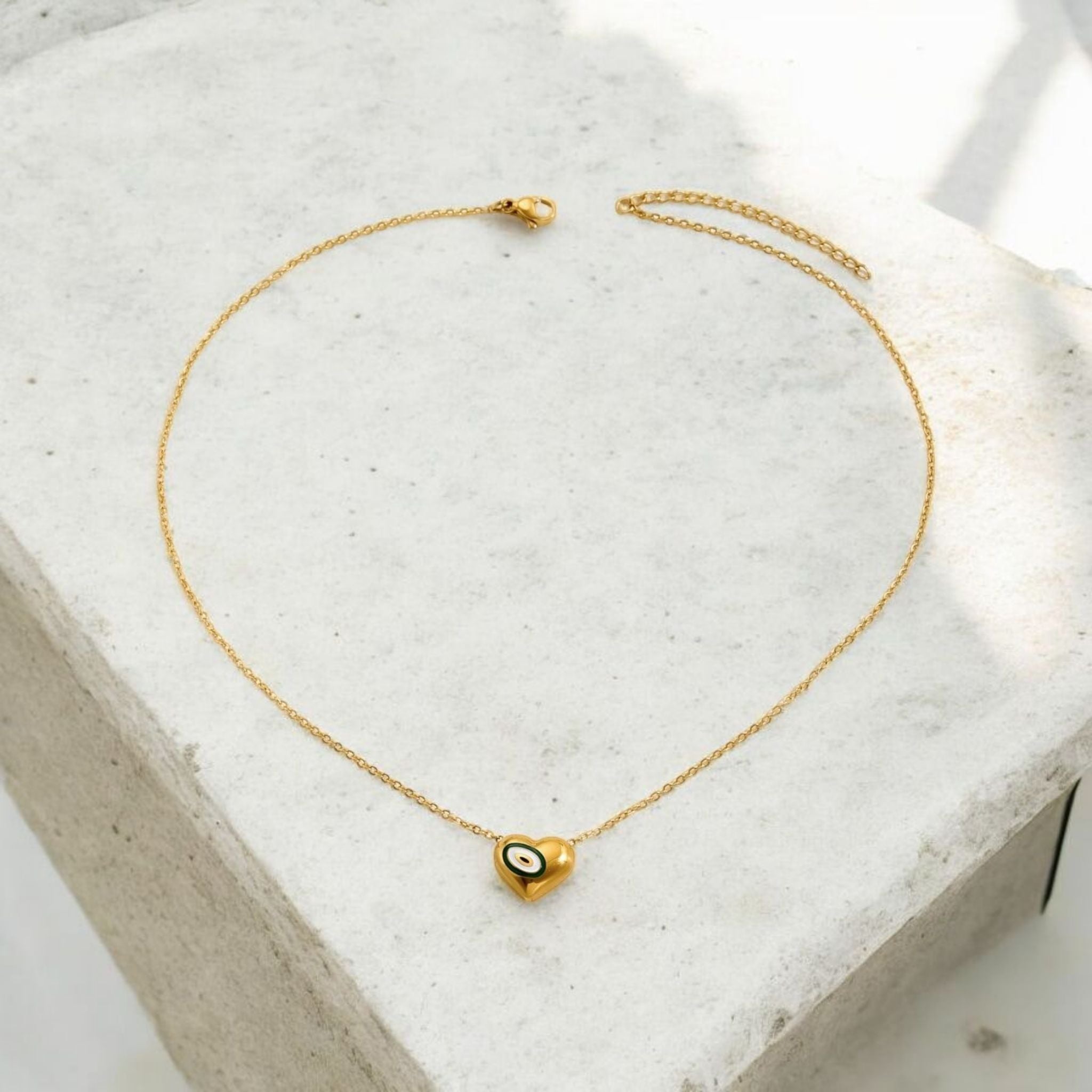 MYKI Anti-Tarnish Heart Evil Eye Pendant Necklace (MK946G-SSYI)