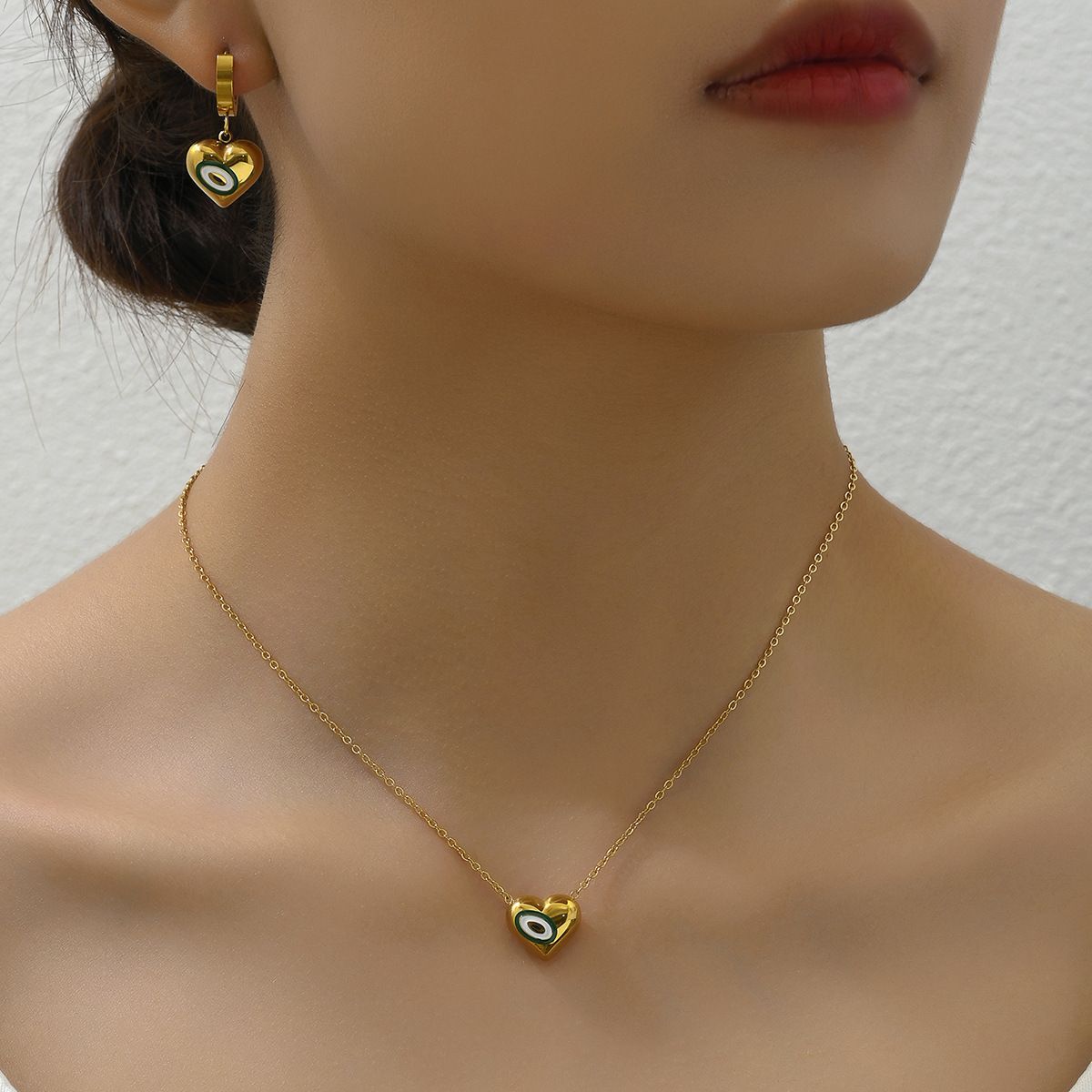 MYKI Anti-Tarnish Heart Evil Eye Pendant Necklace (MK946G-SSYI)