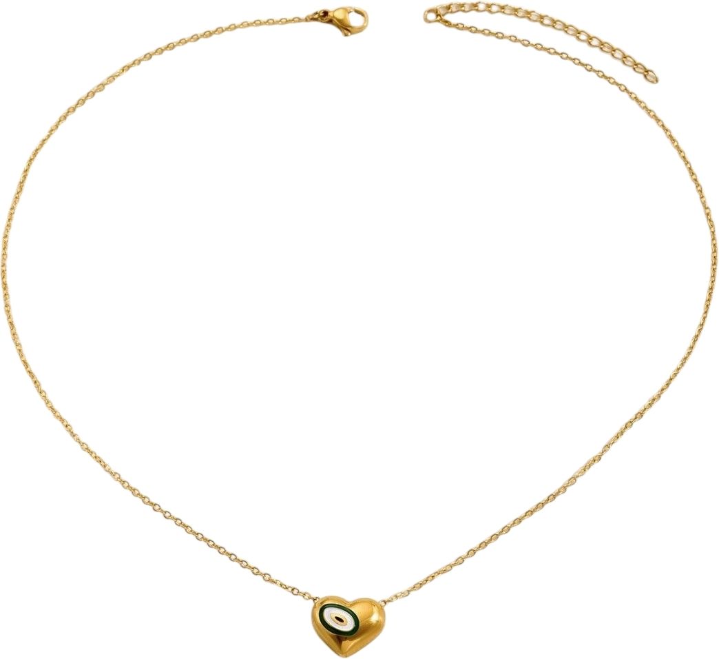 MYKI Anti-Tarnish Heart Evil Eye Pendant Necklace (MK946G-SSYI)