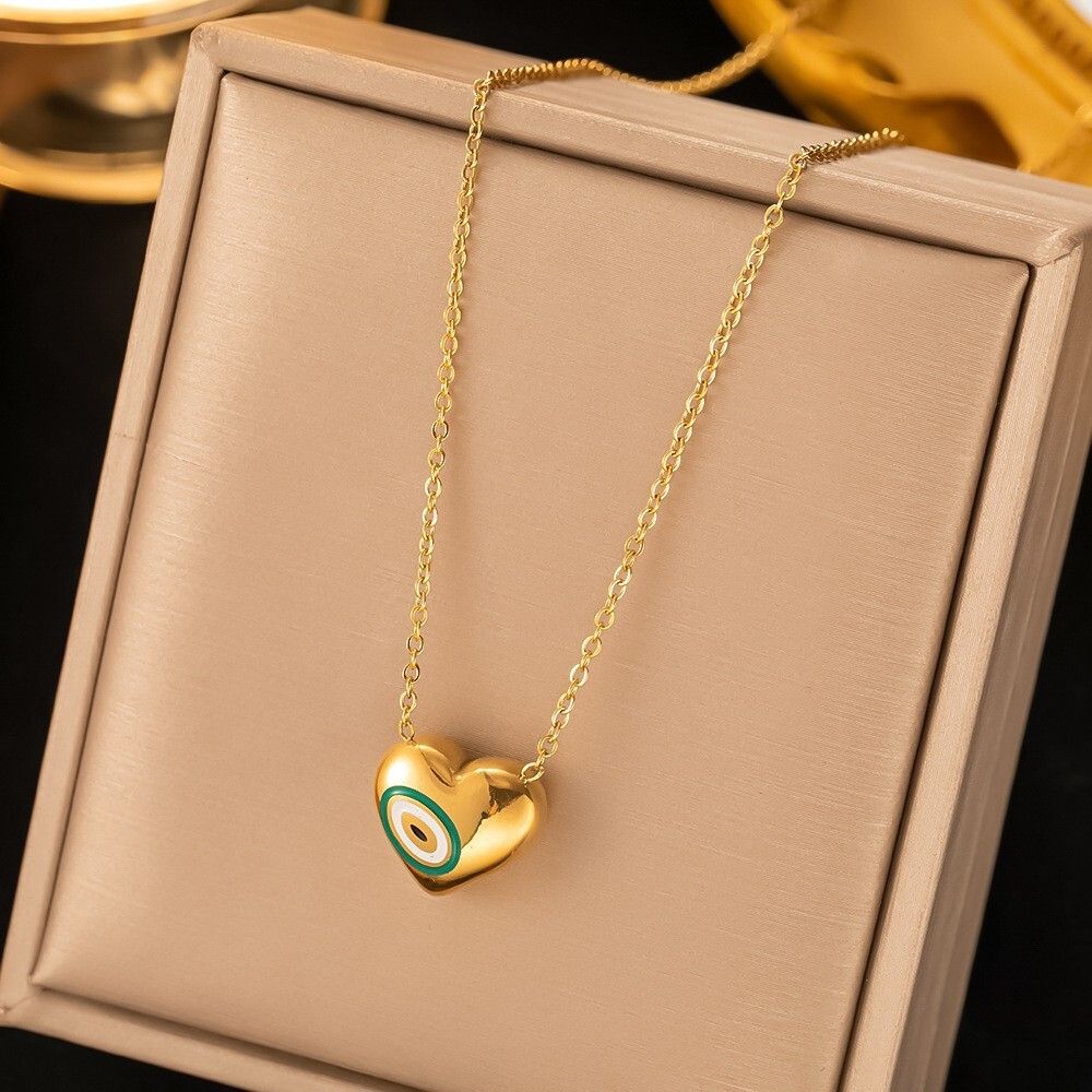 MYKI Evil Eye Heart Shape Premium Plated Necklace & Hoop Earrings (mkps65)