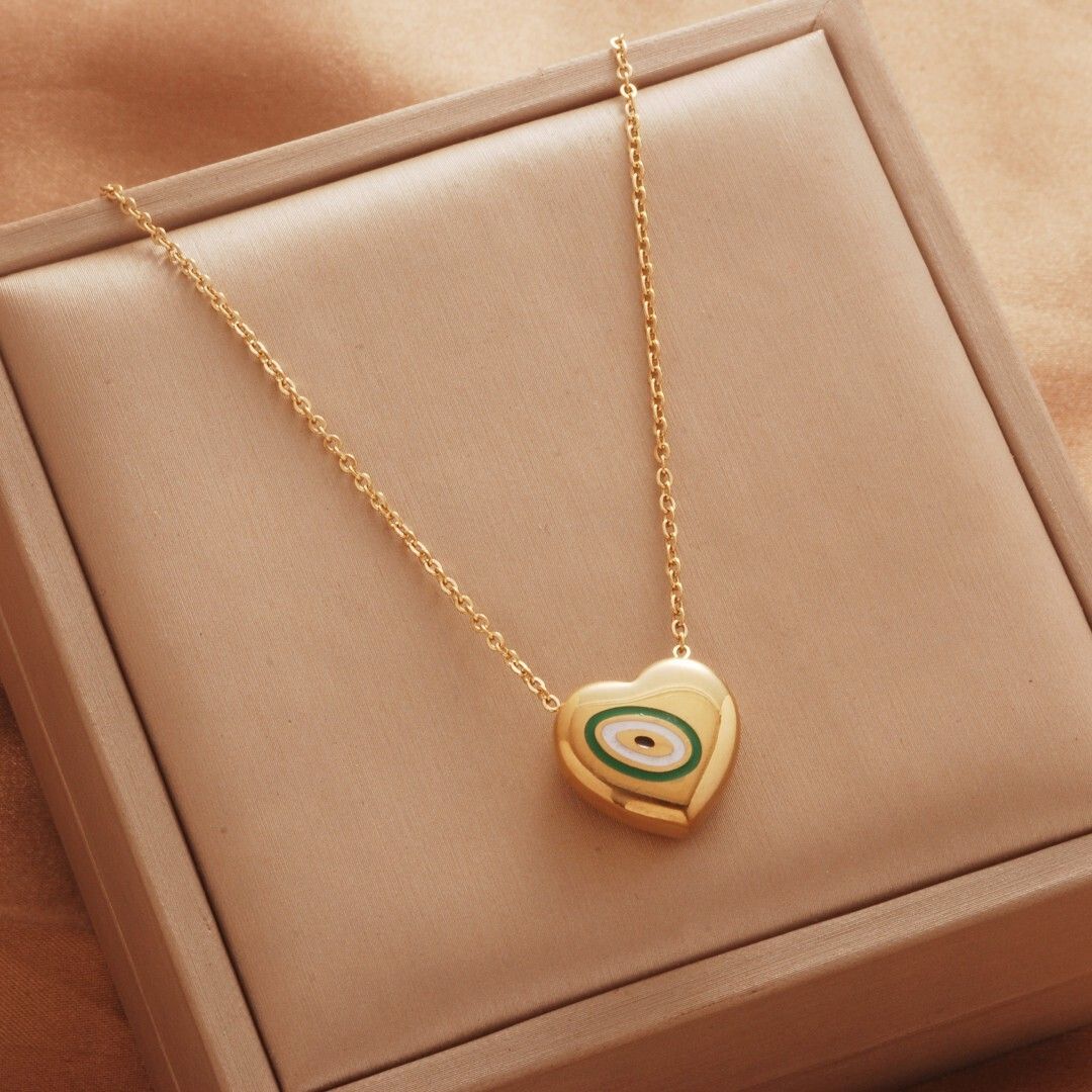 MYKI Anti-Tarnish Heart Evil Eye Pendant Necklace (MK946G-SSYI)
