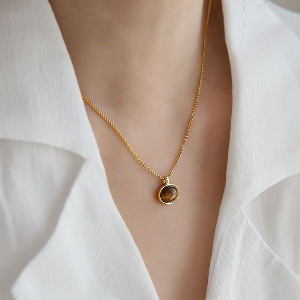 MYKI Anti-Tarnish Tiger Eye Stone Gold Necklace (MK948G-SSYI)