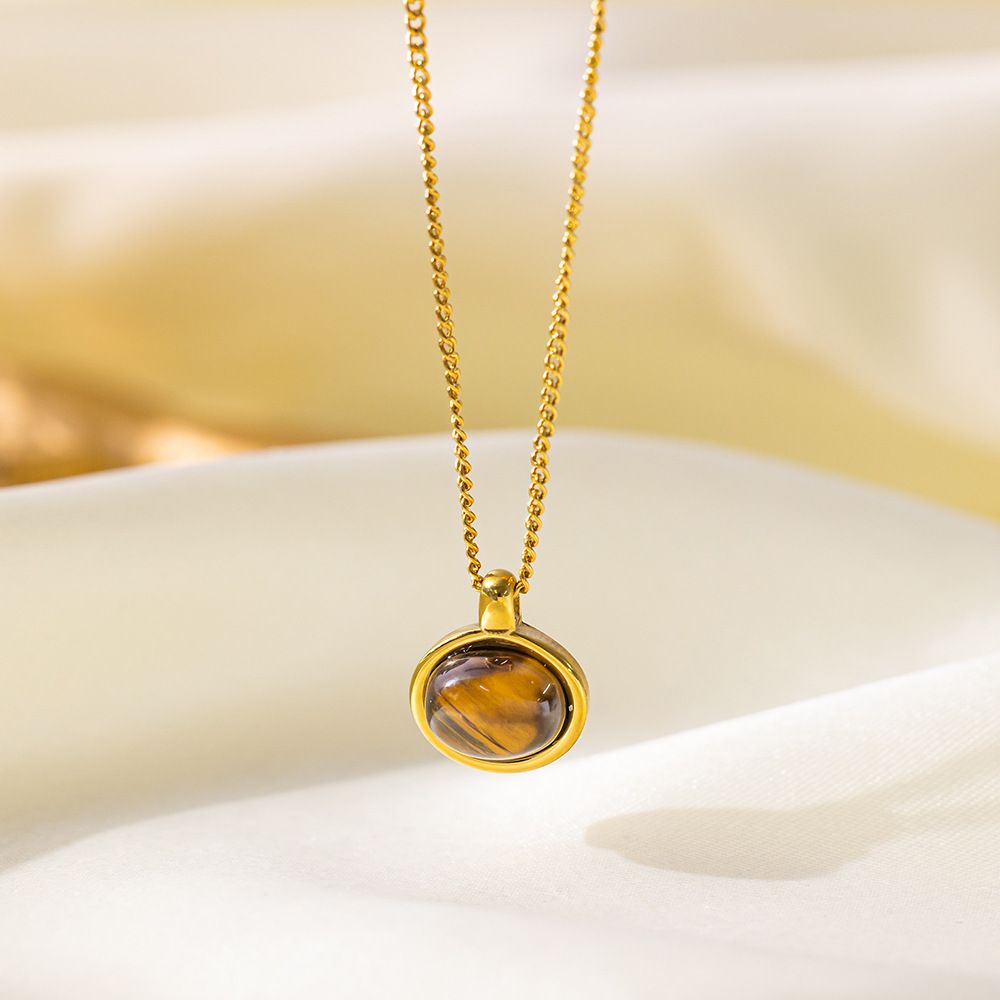 MYKI Anti-Tarnish Tiger Eye Stone Gold Necklace (MK948G-SSYI)