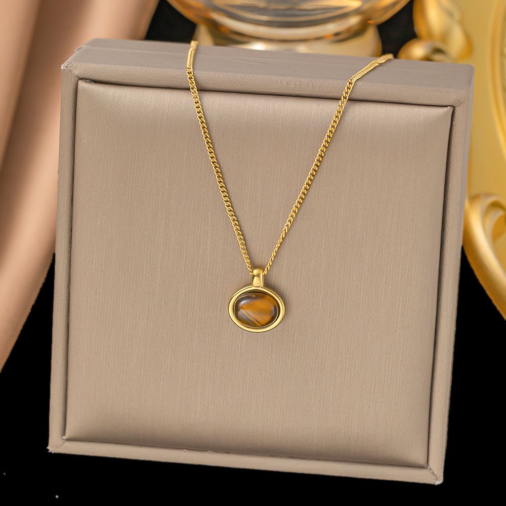 MYKI Anti-Tarnish Tiger Eye Stone Gold Necklace (MK948G-SSYI)