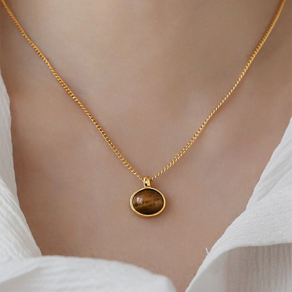 MYKI Anti-Tarnish Tiger Eye Stone Gold Necklace (MK948G-SSYI)