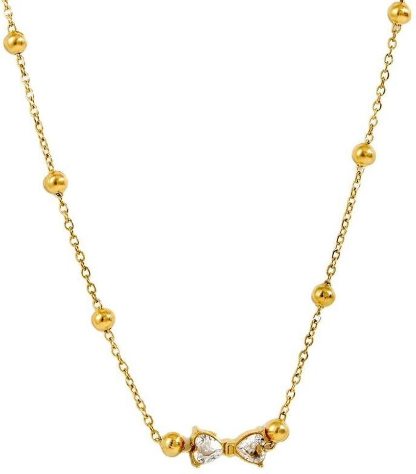 MYKI Anti-Tarnish Bow Crystal Pendant Necklace (MK953G-SSYI)