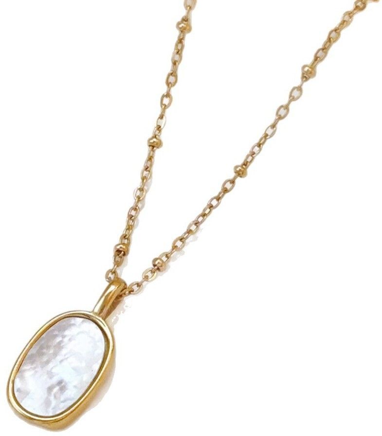 MYKI Anti-Tarnish Oval Shell Pendant Gold Necklace (MK954G-SSYI)