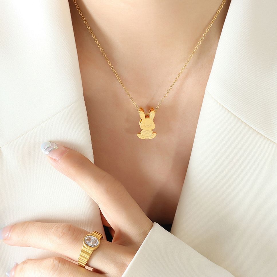 MYKI Anti-Tarnish Bunny Charm Gold Necklace (MK964G-SSYI)