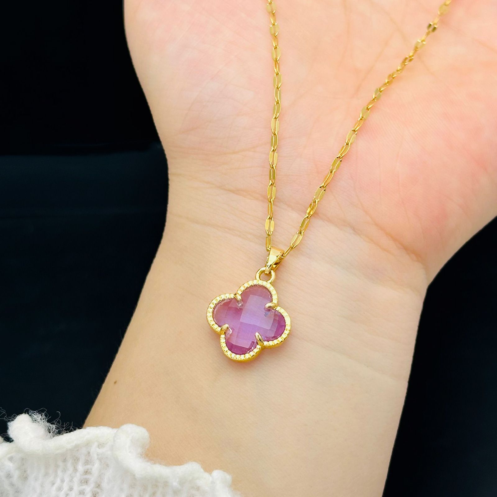 MYKI Anti-Tarnish Clover Pendant Necklace (MK966-SSYI)