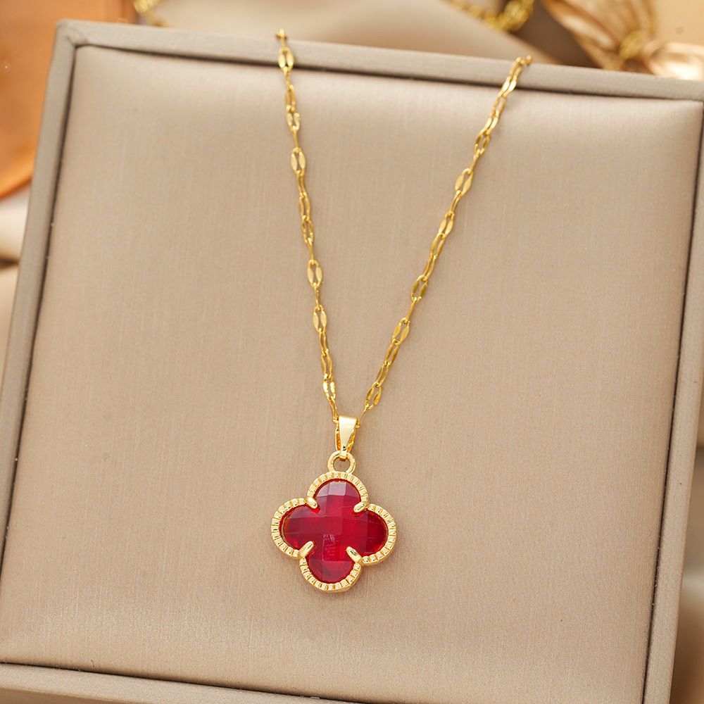 MYKI Anti-Tarnish Clover Pendant Necklace (MK966-SSYI)