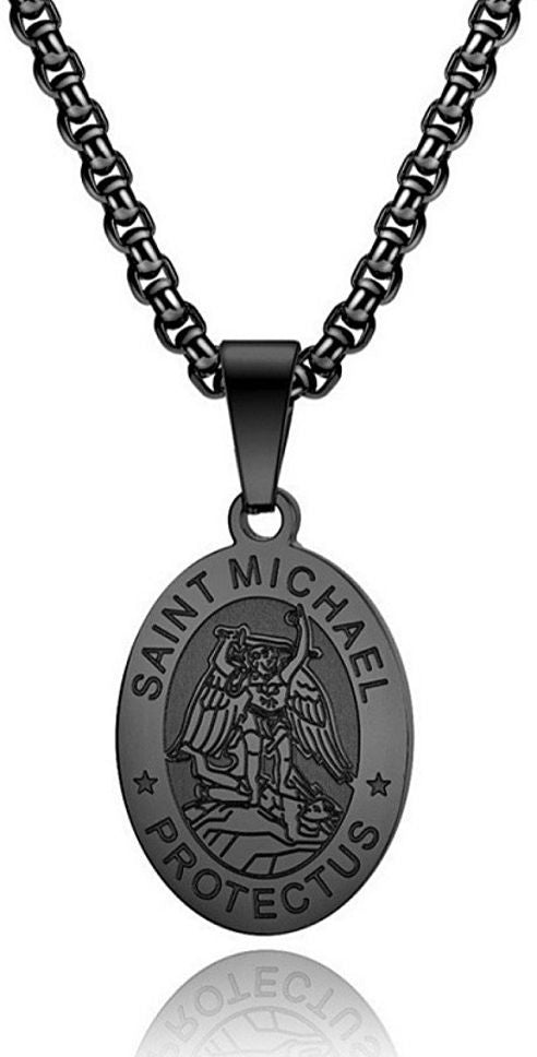MYKI Anti-Tarnish Saint Michael Oval Pendant (MKMC114-MPC)
