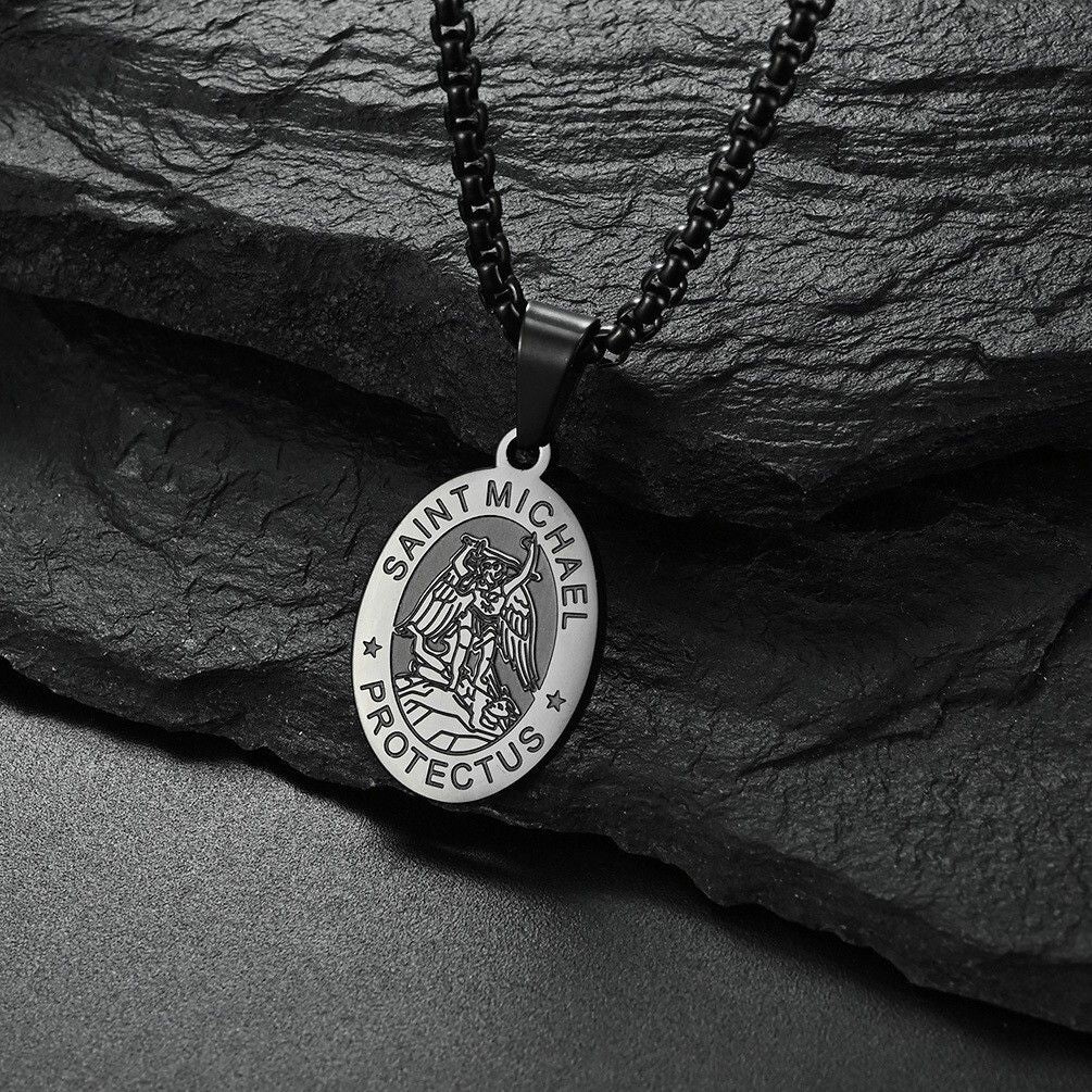 MYKI Anti-Tarnish Saint Michael Oval Pendant (MKMC114-MPC)