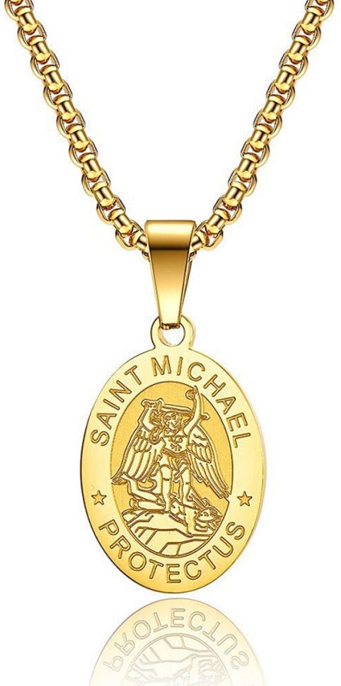 MYKI Anti-Tarnish Saint Michael Oval Pendant (MKMC114-MPC)