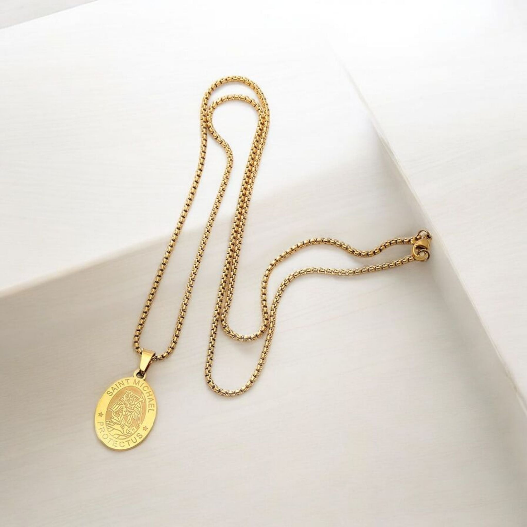 MYKI Anti-Tarnish Saint Michael Oval Pendant (MKMC114-MPC)