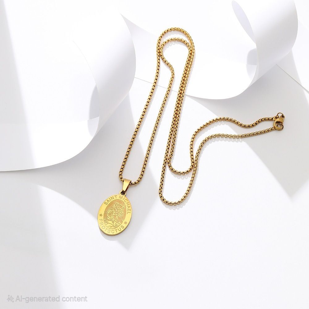 MYKI Anti-Tarnish Saint Michael Oval Pendant (MKMC114-MPC)