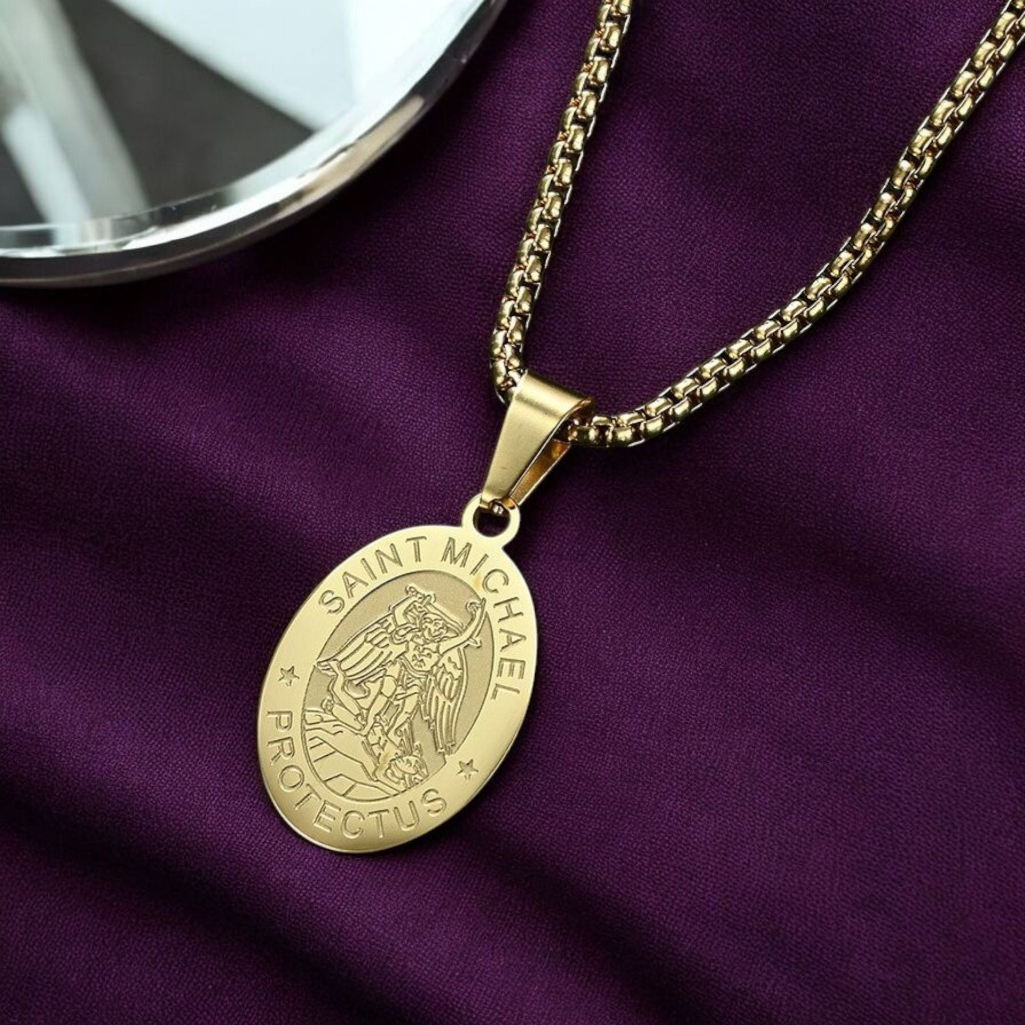 MYKI Anti-Tarnish Saint Michael Oval Pendant (MKMC114-MPC)