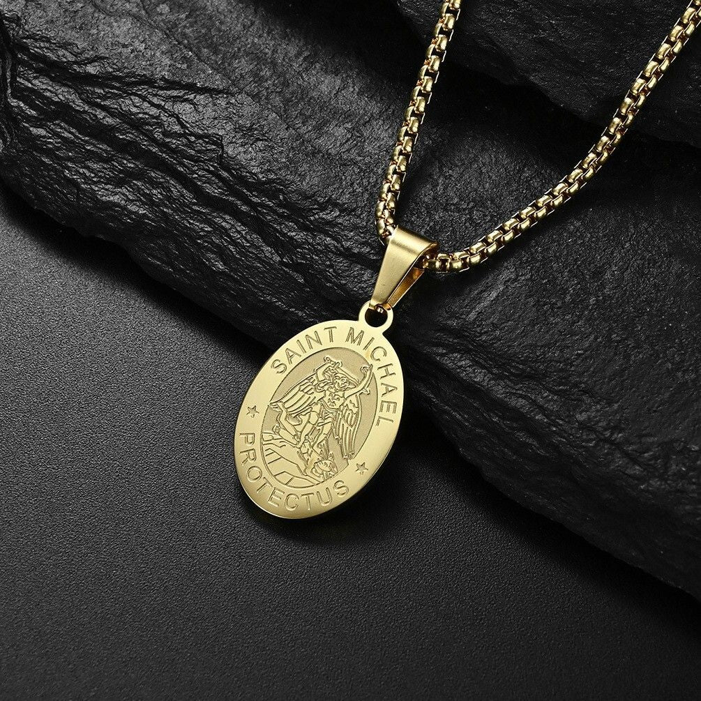 MYKI Anti-Tarnish Saint Michael Oval Pendant (MKMC114-MPC)