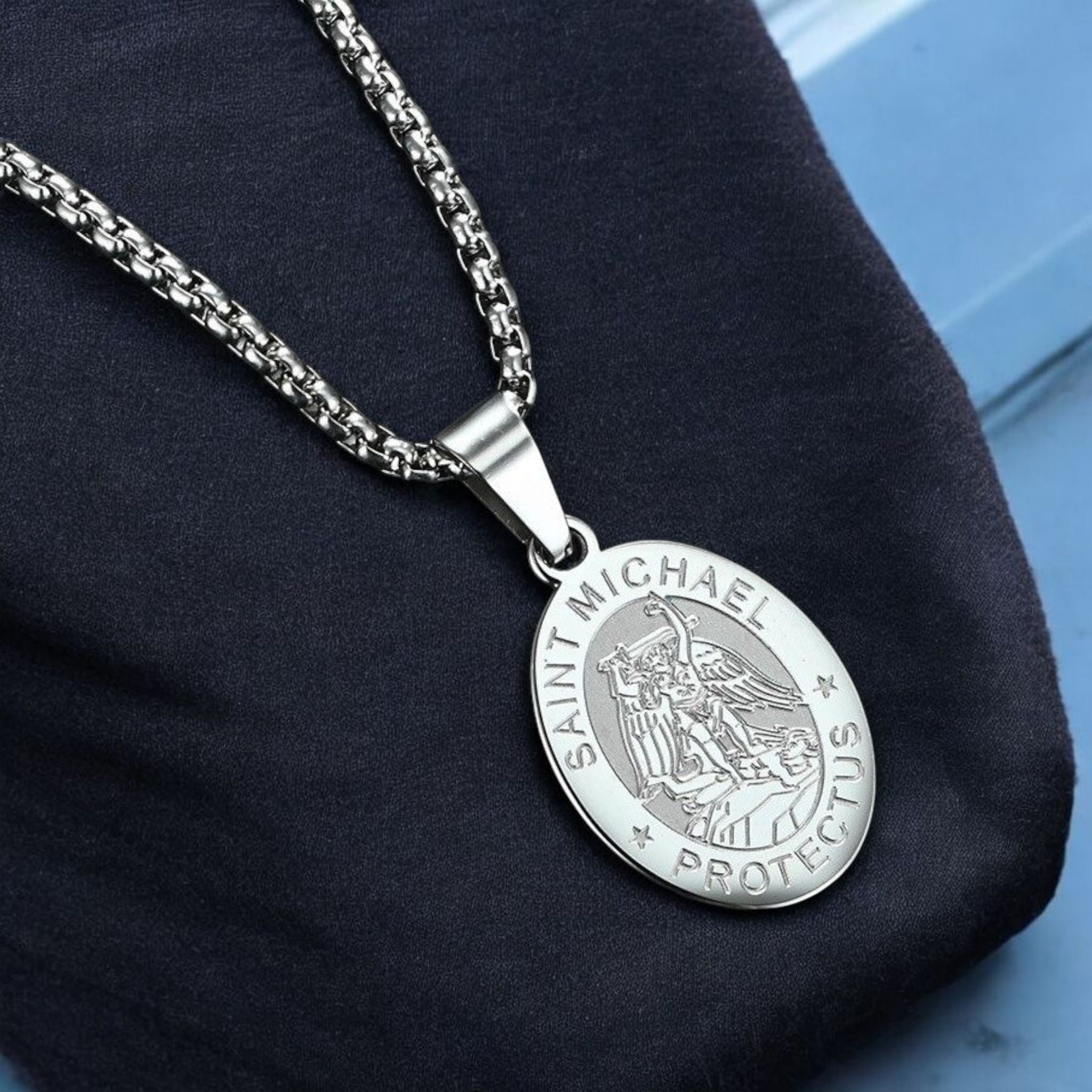 MYKI Anti-Tarnish Saint Michael Oval Pendant (MKMC114-MPC)