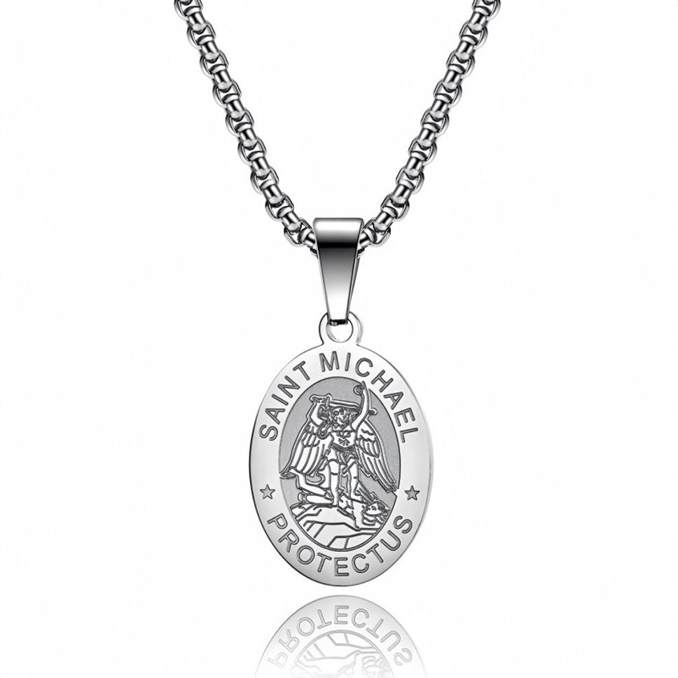 MYKI Anti-Tarnish Saint Michael Oval Pendant (MKMC114-MPC)