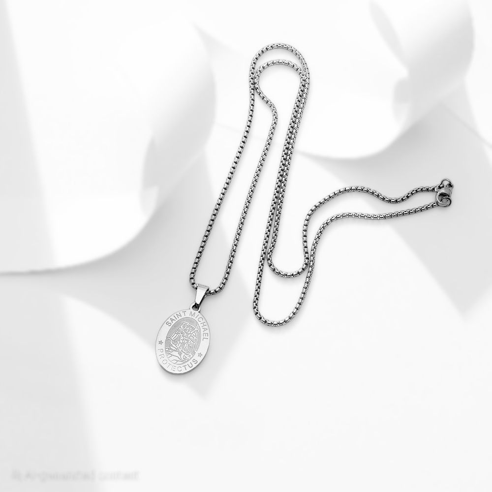 MYKI Anti-Tarnish Saint Michael Oval Pendant (MKMC114-MPC)