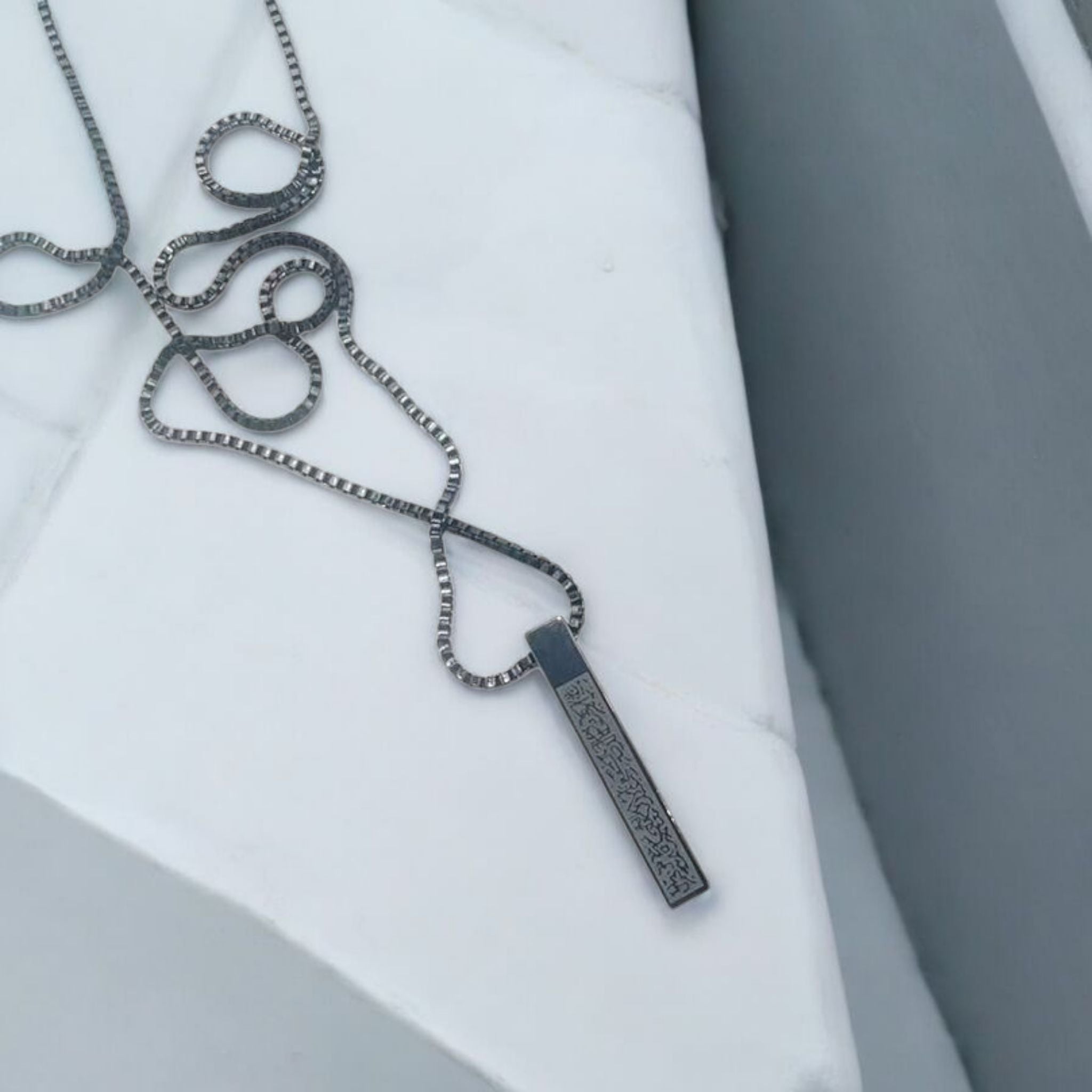 MYKI Anti-Tarnish Engraved Bar Pendant Necklace (MKMC116-MPC)