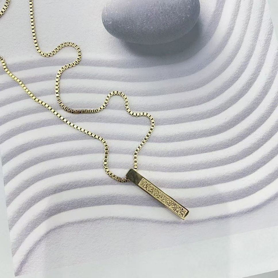 MYKI Anti-Tarnish Engraved Bar Pendant Necklace (MKMC116-MPC)
