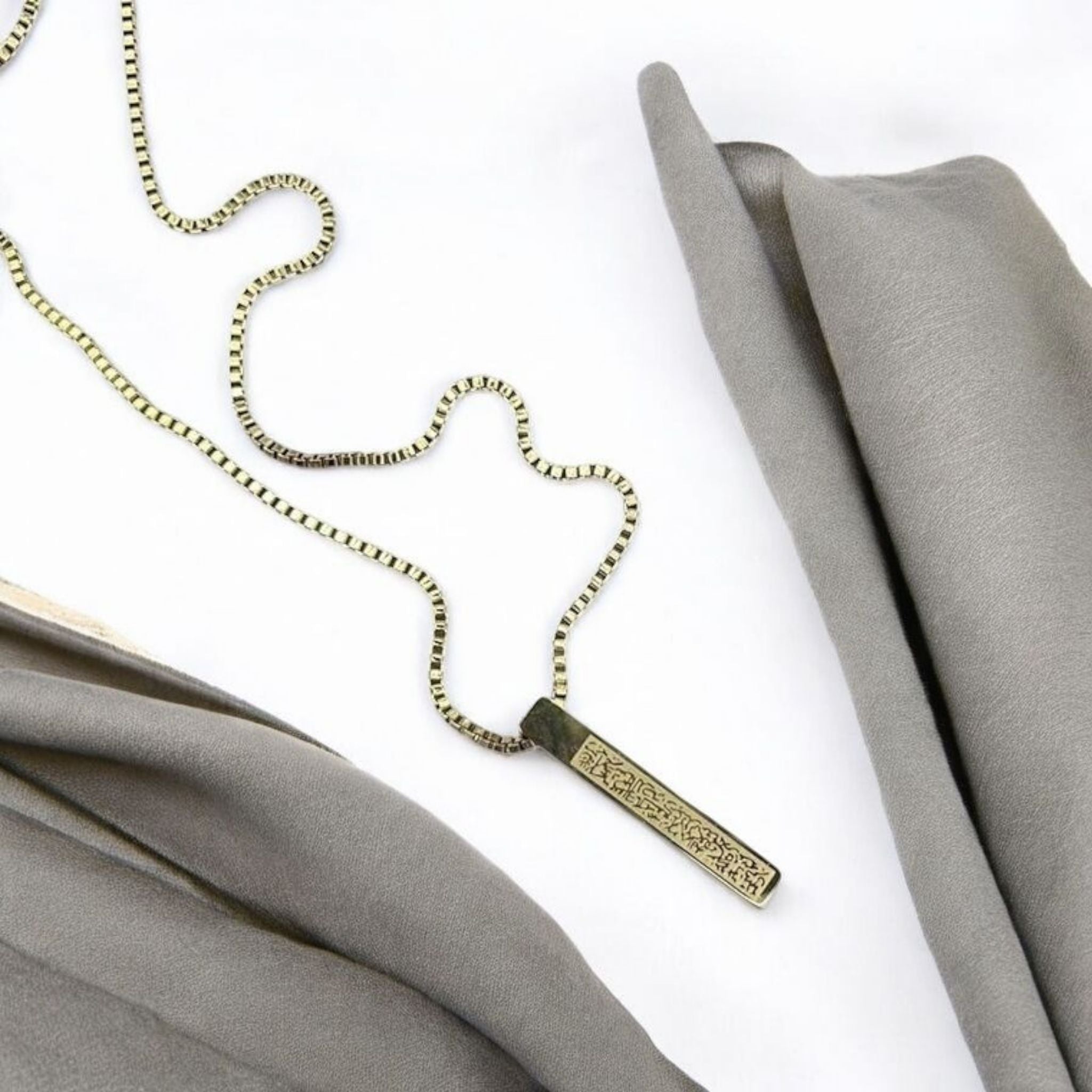 MYKI Anti-Tarnish Engraved Bar Pendant Necklace (MKMC116-MPC)