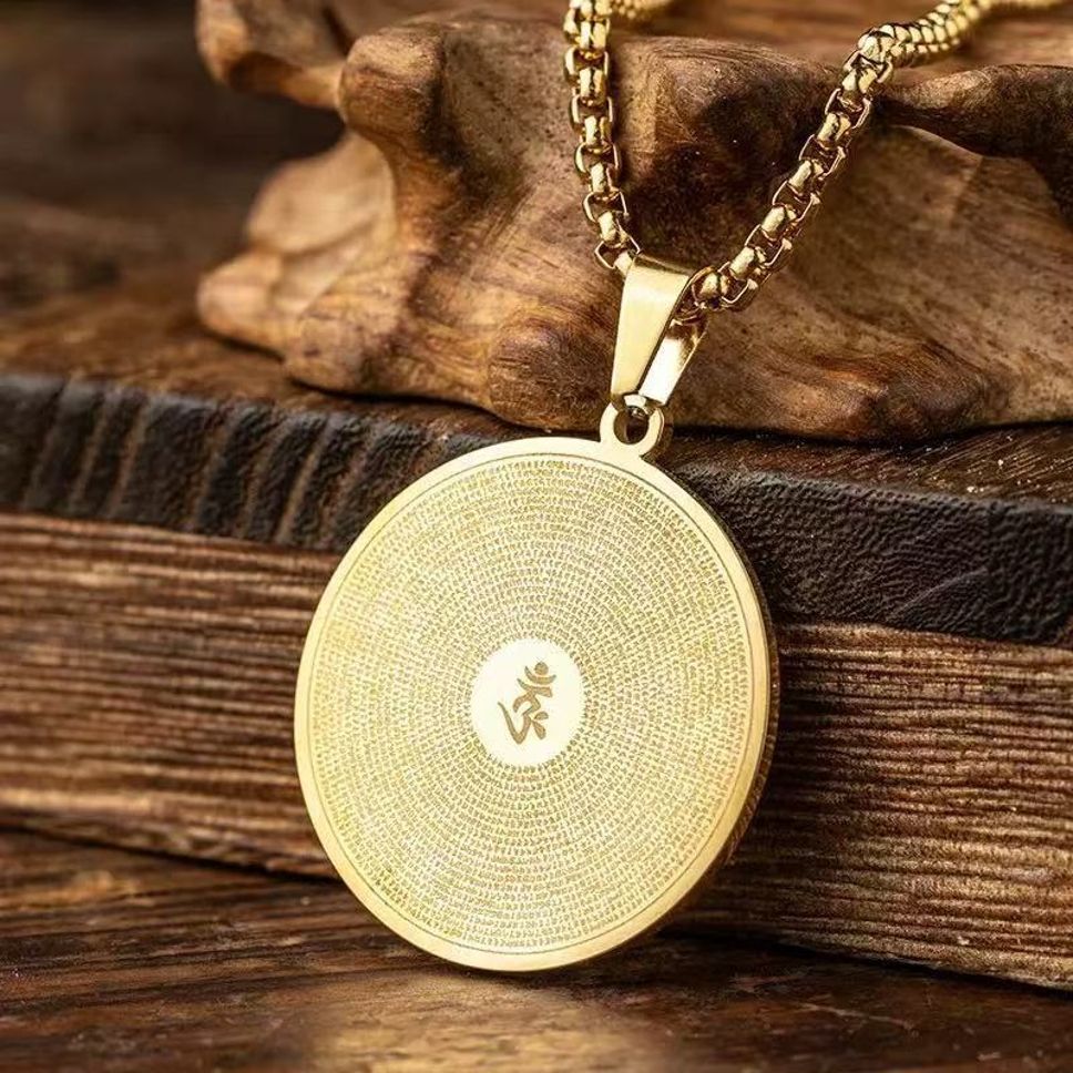MYKI Anti-Tarnish Buddhist Prayer Medallion Pendant – Gold (MKMC118G-MPC)