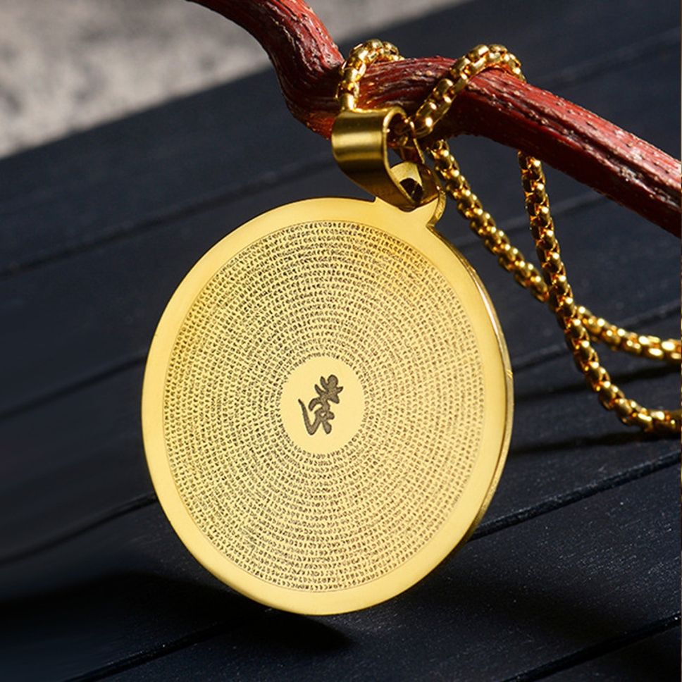 MYKI Anti-Tarnish Buddhist Prayer Medallion Pendant – Gold (MKMC118G-MPC)