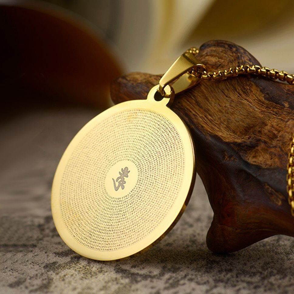 MYKI Anti-Tarnish Buddhist Prayer Medallion Pendant – Gold (MKMC118G-MPC)