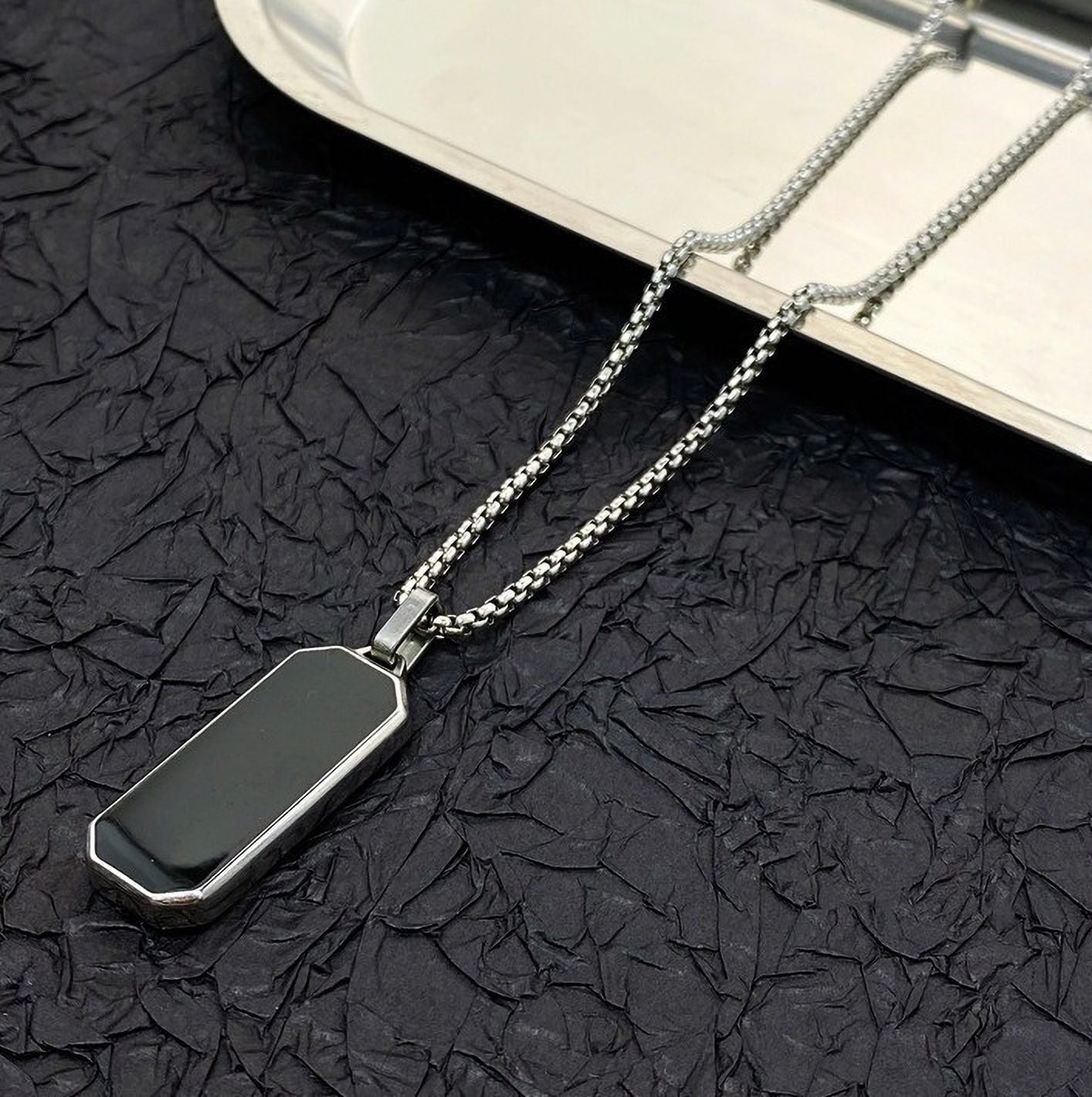 MYKI Anti-Tarnish Octagon Black Pendant Necklace – Short (MKMC120S-MPC)