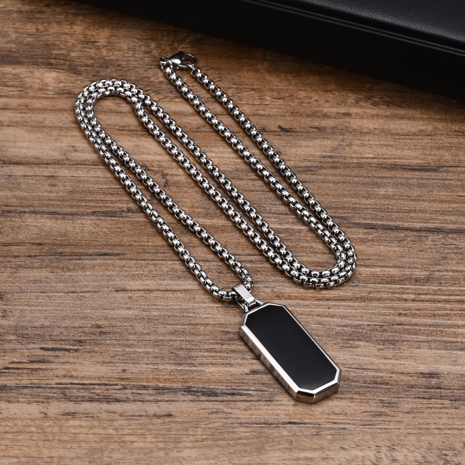 MYKI Anti-Tarnish Octagon Black Pendant Necklace – Short (MKMC120S-MPC)