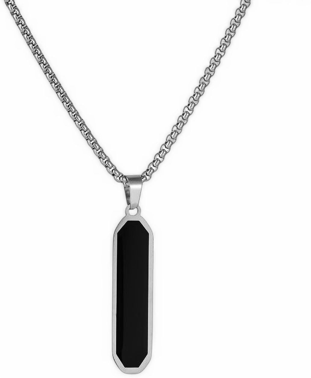 MYKI Anti-Tarnish Long Octagon Black Pendant Necklace (MKMC121S-MPC)