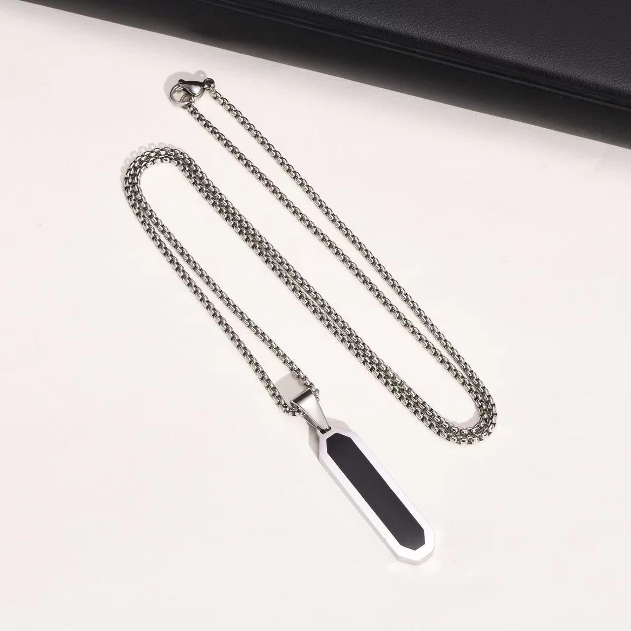 MYKI Anti-Tarnish Long Octagon Black Pendant Necklace (MKMC121S-MPC)