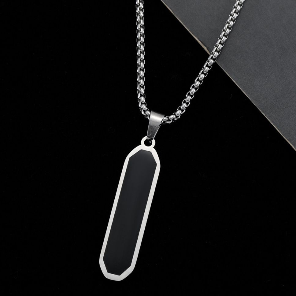 MYKI Anti-Tarnish Long Octagon Black Pendant Necklace (MKMC121S-MPC)