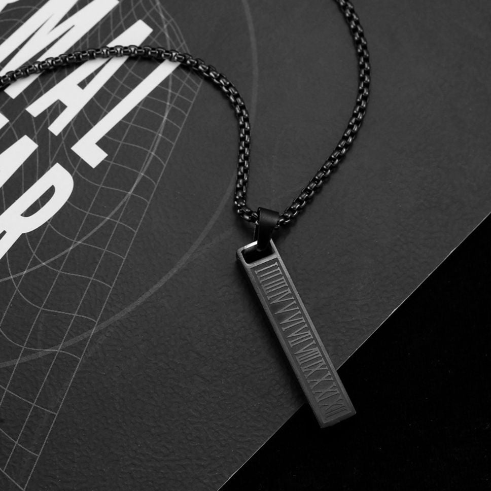 MYKI Anti-Tarnish Roman Numeral Bar Pendant Necklace (MKMC126-MPC)