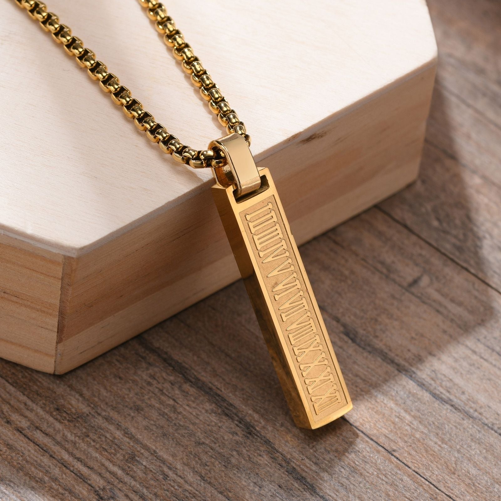 MYKI Anti-Tarnish Roman Numeral Bar Pendant Necklace (MKMC126-MPC)