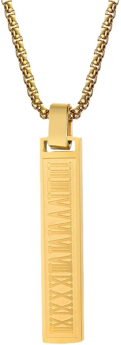 MYKI Anti-Tarnish Roman Numeral Bar Pendant Necklace (MKMC126-MPC)