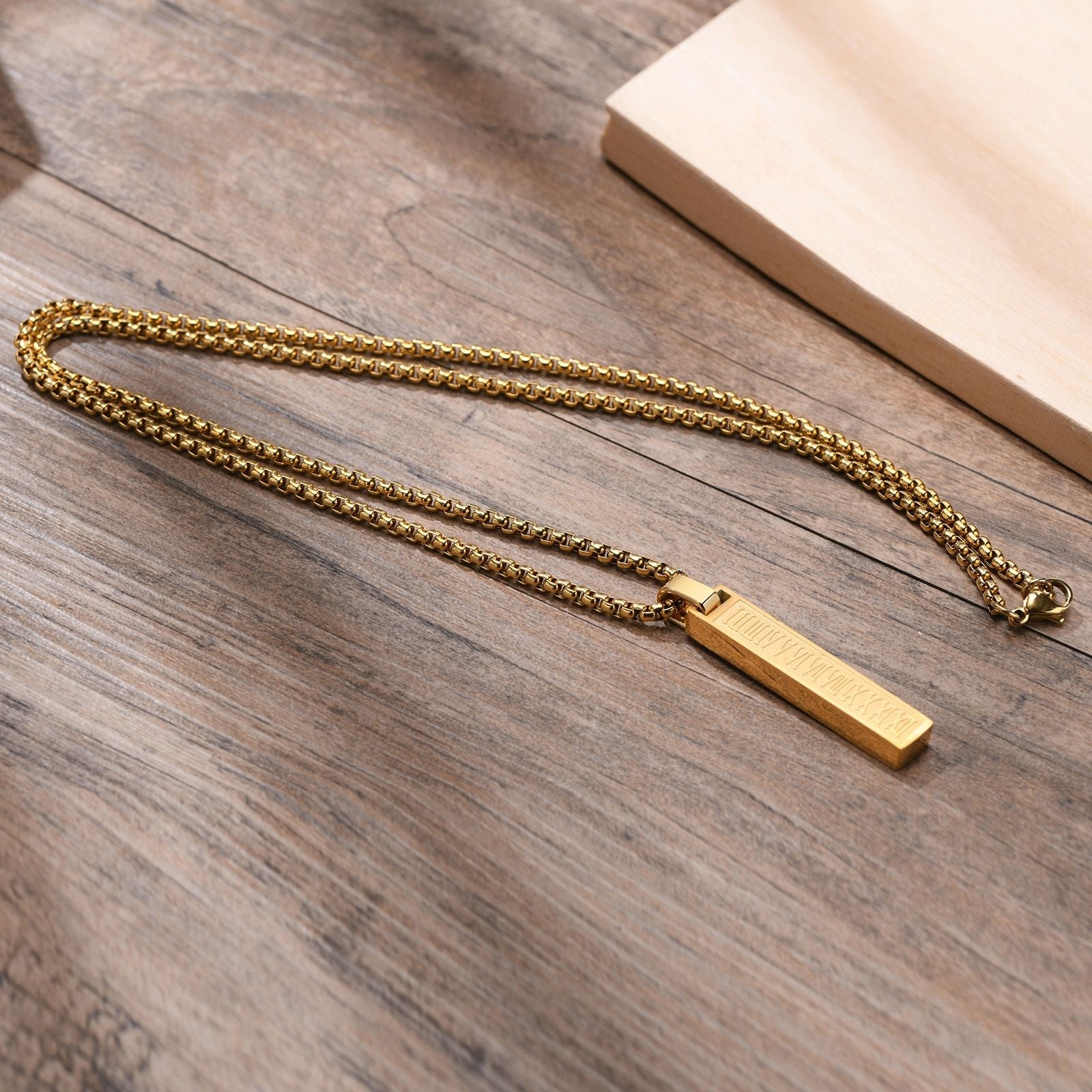 MYKI Anti-Tarnish Roman Numeral Bar Pendant Necklace (MKMC126-MPC)