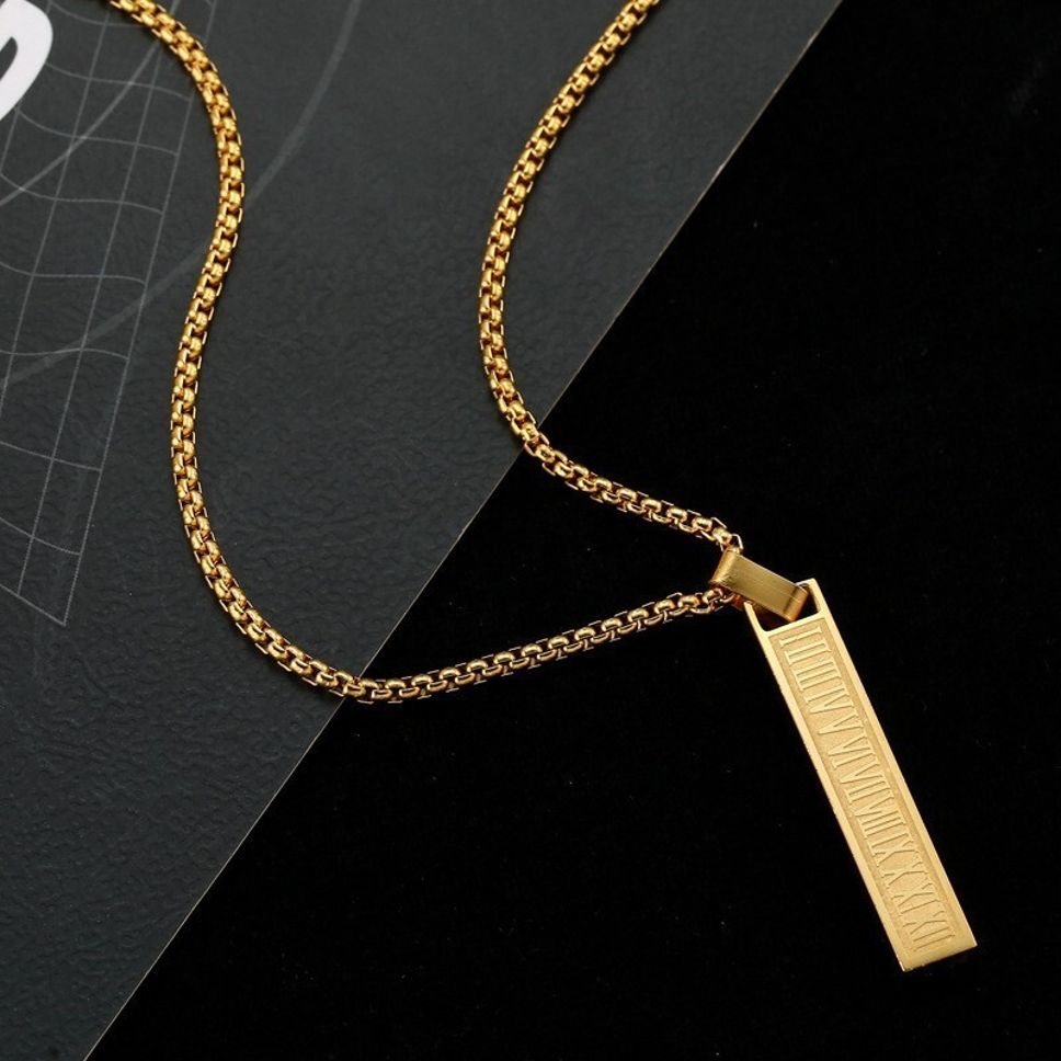 MYKI Anti-Tarnish Roman Numeral Bar Pendant Necklace (MKMC126-MPC)