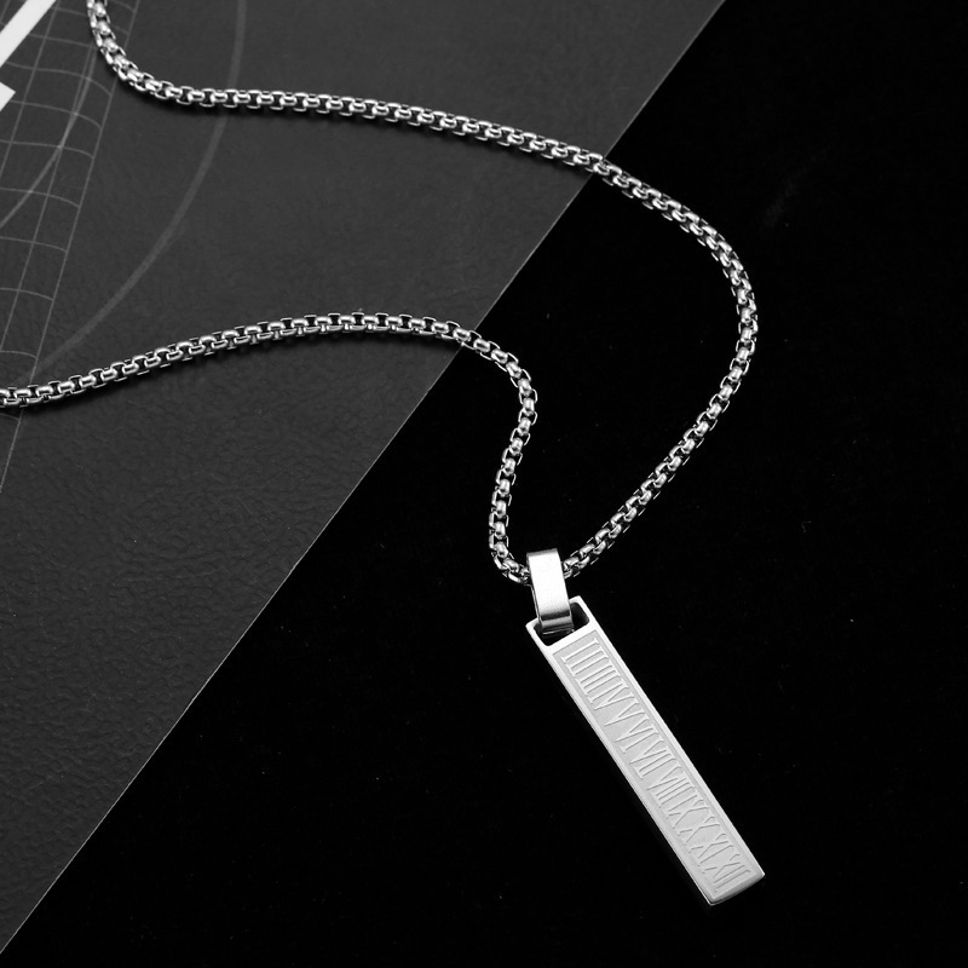 MYKI Anti-Tarnish Roman Numeral Bar Pendant Necklace (MKMC126-MPC)