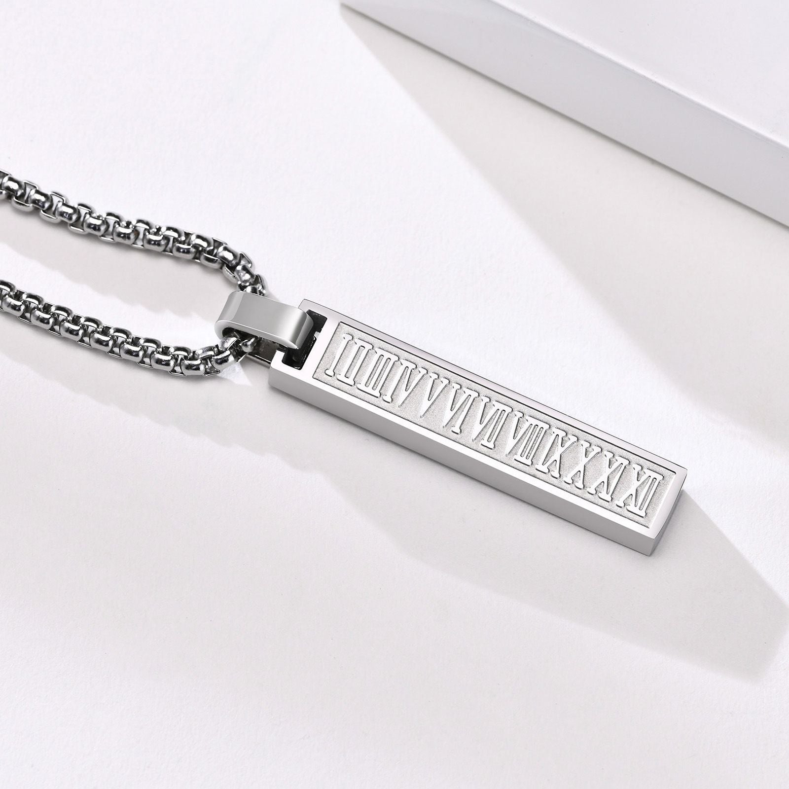 MYKI Anti-Tarnish Roman Numeral Bar Pendant Necklace (MKMC126-MPC)