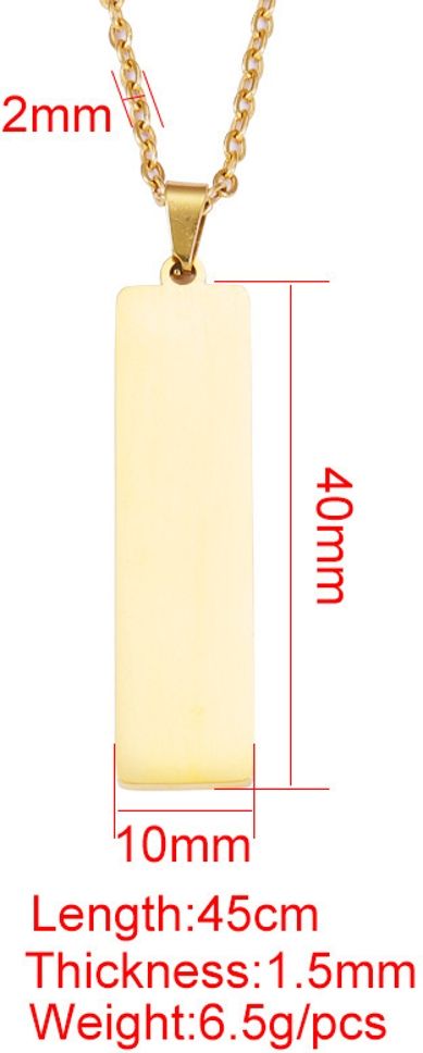 MYKI Anti-Tarnish Vertical Rectangle Tag Pendant Necklace – Gold (MKMC128G-MPC)