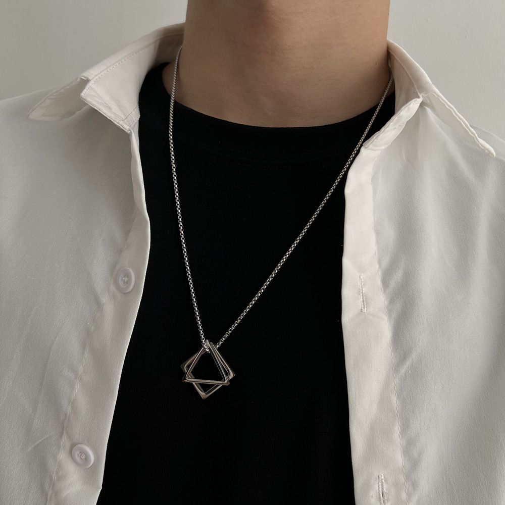 MYKI Anti-Tarnish Interlocked Geometric Square Pendant Necklace – Silver (MKMC132S-MPC)